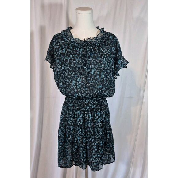 Misa Women's Designer Teal Shimmer Black Lyra Mini Dress Medium - Picture 2 of 11